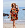 Ekouaer Women’s Swimsuit Coverup Chiffon Floral Bathing Suit Cover Up Ruffled Summer Beachwear Bikini Coverups S-3XL(01floral Orange Black)