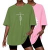 Ekouaer 2 Pack Womens Tops Short Sleeve Oversized T Shirts Summer Spring Tops 2025 Basic Casual Tee Top S-XXL(Pink/Green)