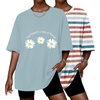 Ekouaer 2 Pack Womens Tops Short Sleeve Oversized T Shirts Summer Spring Tops 2025 Basic Casual Tee Top S-XXL(Stripe/Green Flower)