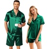 Ekouaer Couple Matching Pajamas Sets Silk Short Sleeve Button Down Sleepwear Satin Pjs Shorts Set Soft Loungewear S-XXL(Green)