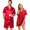 Ekouaer Couple Matching Pajamas Sets Silk Short Sleeve Button Down Sleepwear Satin Pjs Shorts Set Soft Loungewear S-XXL(Red)