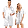 Ekouaer Couple Matching Pajamas Sets Silk Short Sleeve Button Down Sleepwear Satin Pjs Shorts Set Soft Loungewear S-XXL(White)