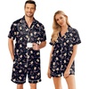 Ekouaer Couple Matching Pajamas Sets Silk Short Sleeve Button Down Sleepwear Satin Pjs Shorts Set Soft Loungewear S-XXL(Xmas Gingerbread)