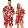 Ekouaer Couple Matching Pajamas Sets Silk Short Sleeve Button Down Sleepwear Satin Pjs Shorts Set Soft Loungewear S-XXL(Xmas Red)
