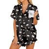 Ekouaer Womens Satin Pajamas Set Button Down 2 Piece Silk Pjs Shorts Set Ruffle Lingerie Notch Collar Sleepwear(Martini Drinks Black)