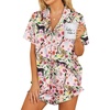 Ekouaer Womens Satin Pajamas Set Button Down 2 Piece Silk Pjs Shorts Set Ruffle Lingerie Notch Collar Sleepwear(Pink Tiger)