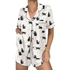 Ekouaer Womens Silk Satin Pajama Sets 2 Piece Button Down Silk Pjs Shorts Sets Cute Print Short Sleeve Sleepwear S-4XL(Black Cat)