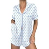 Ekouaer Womens Silk Satin Pajama Sets 2 Piece Button Down Silk Pjs Shorts Sets Cute Print Short Sleeve Sleepwear S-4XL(Blue Bow)