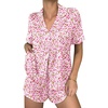 Ekouaer Womens Silk Satin Pajama Sets 2 Piece Button Down Silk Pjs Shorts Sets Cute Print Short Sleeve Sleepwear S-4XL(Floral Pink)