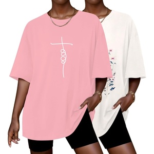 Ekouaer 2 Pack Womens Tops Short Sleeve Oversized T Shirts Summer Spring Tops 2025 Basic Casual Tee Top S-XXL(Cream/Pink)