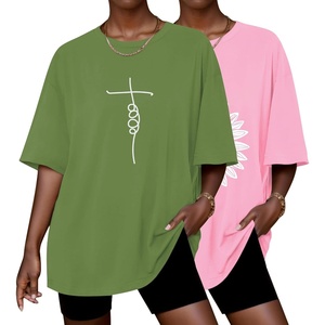 Ekouaer 2 Pack Womens Tops Short Sleeve Oversized T Shirts Summer Spring Tops 2025 Basic Casual Tee Top S-XXL(Pink/Green)