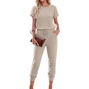 Ekouaer Jumpsuits for Women Dressy Summer Romper Ribbed Knit Casual Travel Outfits 2026 Vacation Beach Clothes(Coffee)
