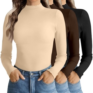 Ekouaer Mock Neck Tops for Women Turtleneck 3 Pack Thermal Long Sleeve Women Womens Undershirts Casual Turtle Neck Undershirt(Black/Brown/Yellow)