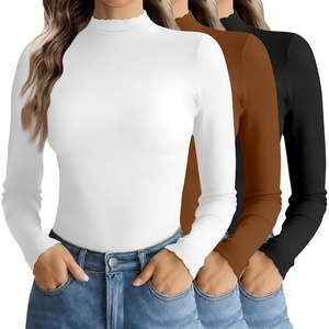 Ekouaer Mock Neck Tops for Women Turtleneck 3 Pack Thermal Long Sleeve Women Womens Undershirts Casual Turtle Neck Undershirt(Black/White/Light Brown)