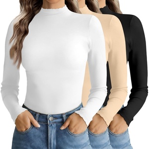 Ekouaer Mock Neck Tops for Women Turtleneck 3 Pack Thermal Long Sleeve Women Womens Undershirts Casual Turtle Neck Undershirt(Black/White/Yellow)