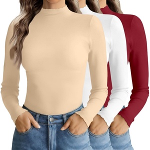 Ekouaer Mock Neck Tops for Women Turtleneck 3 Pack Thermal Long Sleeve Women Womens Undershirts Casual Turtle Neck Undershirt(Wine Red/White/Yellow)
