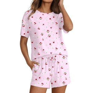 Ekouaer Pajama Set for Women Viscose from Bamboo Short Sleeve Tops and Shorts Set 2 Piece Lounge Set(Light Pink Cherry)