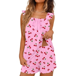 Ekouaer Pajama for Women 2 Piece Soft Pjs Sets Bow Tank Top and Shorts Set Bridal Ruffle Pajamas for Women XS-2XL(Bow Cherry)