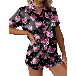 Ekouaer Silk Satin Pajama Set for Women Button Down Short Sleeve Top and Shorts Pjs Sets Sleepwear Gifts for Party S-5XL(Pink Leopard)