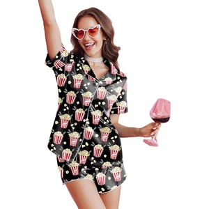 Ekouaer Silk Satin Pajama Set for Women Button Down Short Sleeve Top and Shorts Pjs Sets Sleepwear Gifts for Party S-5XL(Popcorn)
