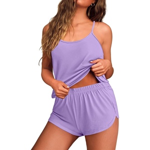 Ekouaer Womens Cami Pajama Sets Soft Shorts Lingerie Set Camisole 2 Piece Cami Shorts Pj Nightwear(Purple)