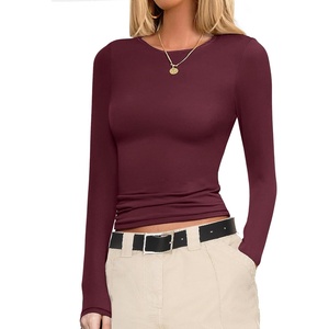 Ekouaer Womens Long Sleeve Shirts Fitted Tops Stretchy Base Layer Basic Tight Thermal Undershirt XS-XXL(Dark Red)