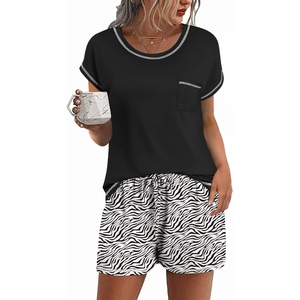 Ekouaer Womens Pajama Sets 2 Piece Soft Short Sleeve Top and Shorts Sleepwear Round Neck Pjs Lounge Set with Pockets(Black Zebra Striped)