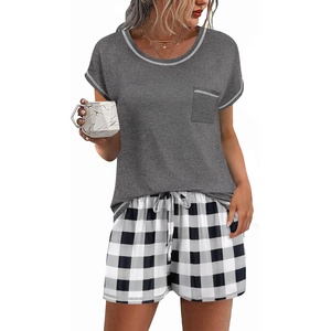 Ekouaer Womens Pajama Sets 2 Piece Soft Short Sleeve Top and Shorts Sleepwear Round Neck Pjs Lounge Set with Pockets(Black and White Plaid)