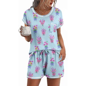Ekouaer Womens Pajama Sets 2 Piece Soft Short Sleeve Top and Shorts Sleepwear Round Neck Pjs Lounge Set with Pockets(Lavender Bouquet)
