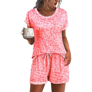 Ekouaer Womens Pajama Sets 2 Piece Soft Short Sleeve Top and Shorts Sleepwear Round Neck Pjs Lounge Set with Pockets(Light Pink Leopard)