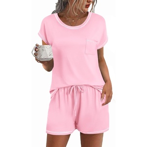 Ekouaer Womens Pajama Sets 2 Piece Soft Short Sleeve Top and Shorts Sleepwear Round Neck Pjs Lounge Set with Pockets(Pink)