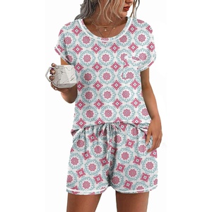 Ekouaer Womens Pajama Sets 2 Piece Soft Short Sleeve Top and Shorts Sleepwear Round Neck Pjs Lounge Set with Pockets(Silhouette Flower Leaves)