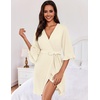 Ekouaer Robes for Women Lightweight Waffle Knit Short Bath Robe Knee Length Ruffle Ladies Loungewear(Beige)