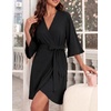 Ekouaer Robes for Women Lightweight Waffle Knit Short Bath Robe Knee Length Ruffle Ladies Loungewear(Black)