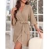 Ekouaer Robes for Women Lightweight Waffle Knit Short Bath Robe Knee Length Ruffle Ladies Loungewear(Khaki)