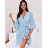 Ekouaer Robes for Women Lightweight Waffle Knit Short Bath Robe Knee Length Ruffle Ladies Loungewear(Light Blue)