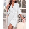 Ekouaer Robes for Women Lightweight Waffle Knit Short Bath Robe Knee Length Ruffle Ladies Loungewear(White)