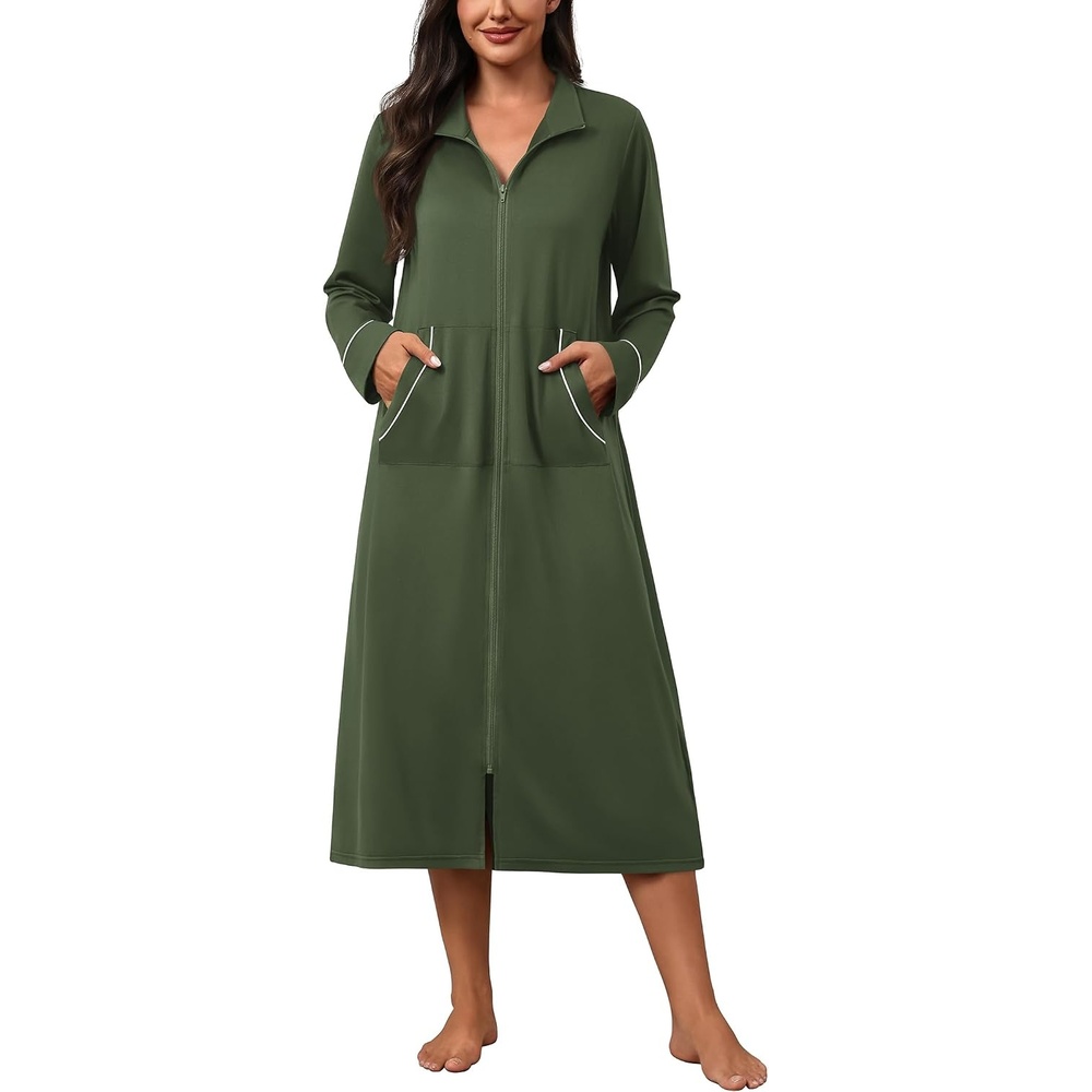 image:imageEkouaer Zipper Robes for Women Long Sleeve Lightweight House Coats with Pockets Zip Up Bathrobe Loungewear S3XL
