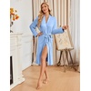 Ekouaer Womens Robe Long Knit Kimono Bathrobe Lightweight Sleepwear Soft Ladies Loungewear with Pockets, S-XXL(Blue)