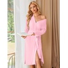 Ekouaer Womens Robe Long Knit Kimono Bathrobe Lightweight Sleepwear Soft Ladies Loungewear with Pockets, S-XXL(Light Pink)
