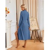Ekouaer Womens Robes Long Ribbed Knit Bathrobe Kimono Robe Lightweight Soft Sleepwear Casual Ladies Loungewear with Pockets(Blue)