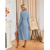 Ekouaer Womens Robes Long Ribbed Knit Bathrobe Kimono Robe Lightweight Soft Sleepwear Casual Ladies Loungewear with Pockets(Light Blue)
