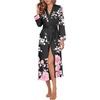Ekouaer Womens Robe Long Knit Kimono Bathrobe Lightweight Sleepwear Soft Ladies Loungewear with Pockets, S-XXL(Pink Flowers Black)