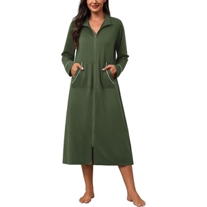Ekouaer Zipper Robes for Women Long Sleeve Lightweight House Coats with Pockets Zip Up Bathrobe Loungewear S-3XL