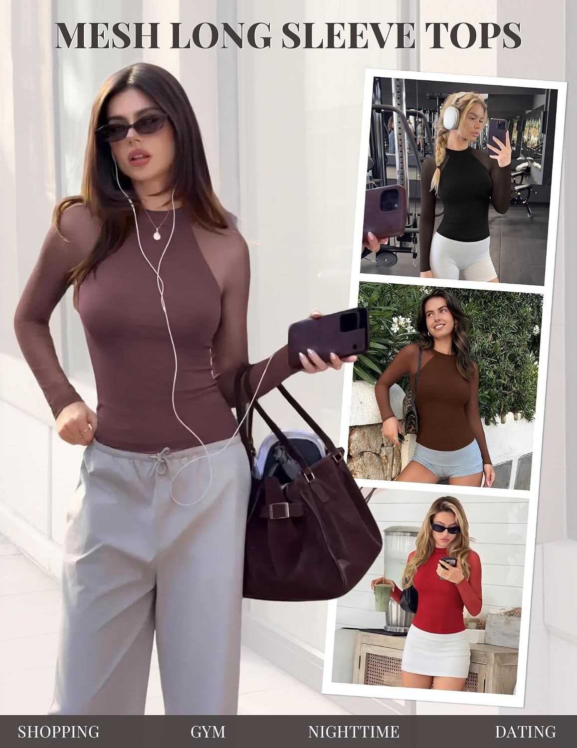 image:imageEkouaer Lace Long Sleeve Tops for Women Mock Turtleneck Mesh Shirts Sexy See Through Mesh Undershirts Fashion Going Out TeesBlack