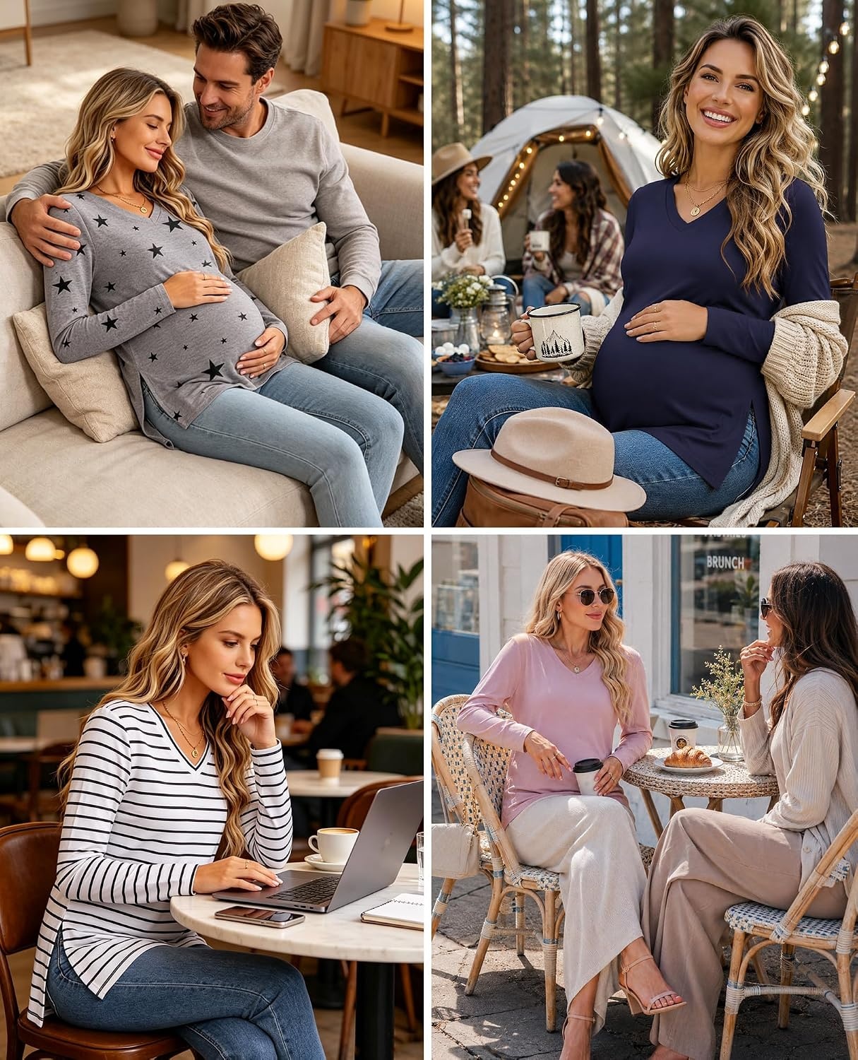 image:imageEkouaer Womens 3 Pack Maternity Shirts Long Sleeve V Neck with Split Side Pregnancy Tops Casual Basic Clothes S2XLBlackDark RedNavy Blue
