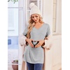 Ekouaer Womens 3 Pack Maternity Shirts Long Sleeve V Neck with Split Side Pregnancy Tops Casual Basic Clothes S-2XL(Black/Stripe/White)