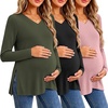 Ekouaer Womens 3 Pack Maternity Shirts Long Sleeve V Neck with Split Side Pregnancy Tops Casual Basic Clothes S-2XL(Army Green/Black/Dusty Pink)