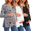 Ekouaer Womens 3 Pack Maternity Shirts Long Sleeve V Neck with Split Side Pregnancy Tops Casual Basic Clothes S-2XL(Black/White/Star Print)