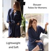 Ekouaer Robes for Women Waffle Knee Length Bathrobe Lightweight Soft Sleepwear V neck 3/4 Casual Ladies Loungewear S-XXL(Navy Blue)